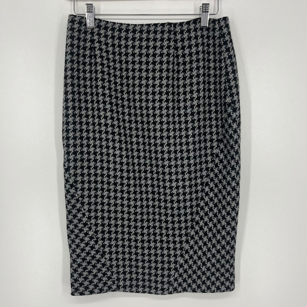 Brooks Brothers Womens Houndstooth Wool Blend Pencil Skirt Black Grey Size 2